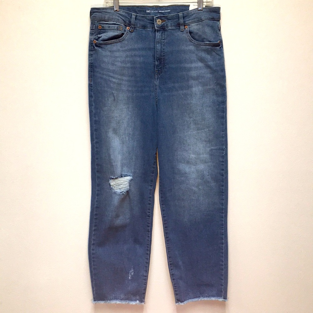 INC High Rise Core Denim Straight 16/33 Blue Casual Jeans NEW